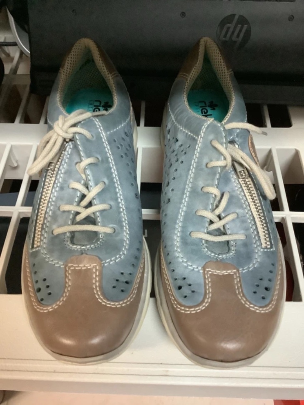 EUC!!! RIEKER Ready2Go Blue/Brown Vegan Leather Comfort Sneakers Sz EU 36 US 5.5